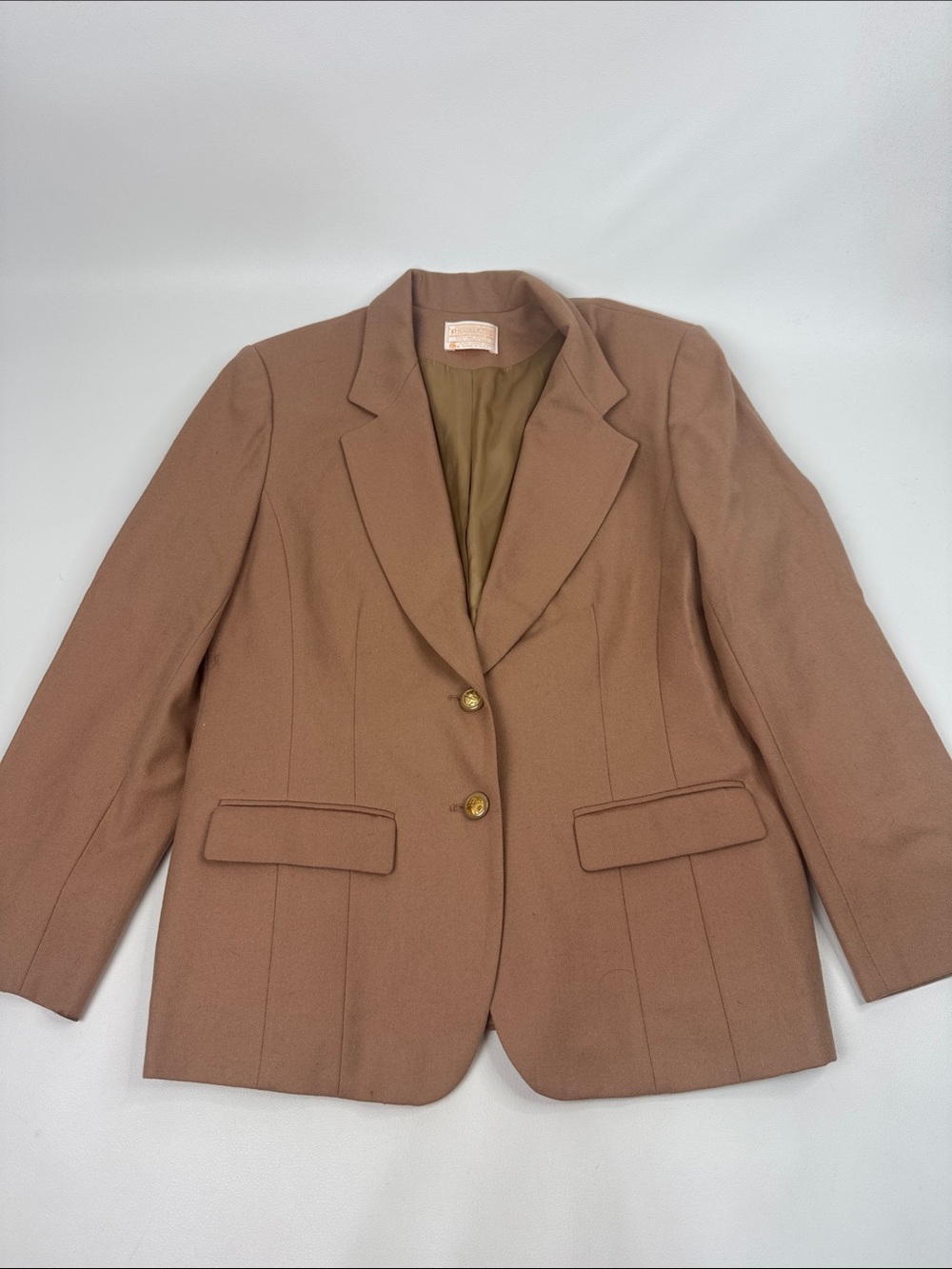Vintage Pendleton Camel tan Blazer jacket Gold buttons Size 12 Lined pockets EUC